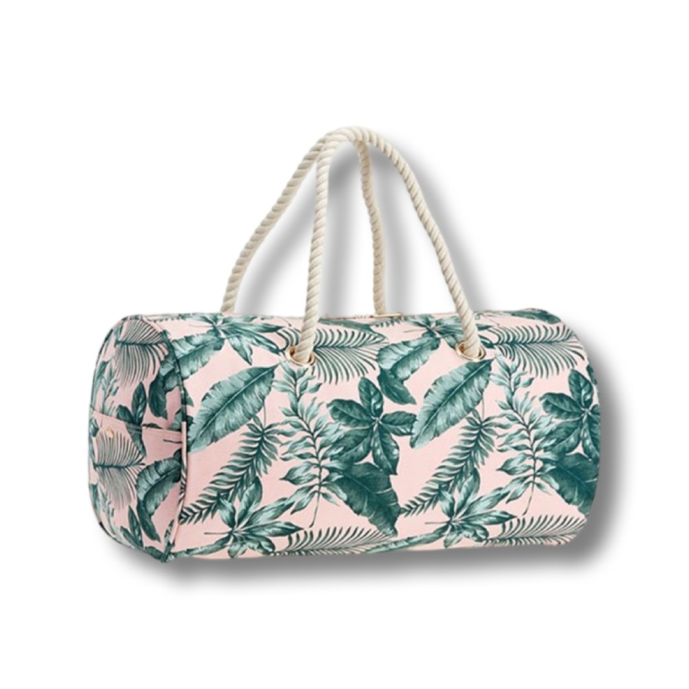 PB Palms Rope Duffle Bag Pink Green Sleepover Emily Merrit Tropical Canvas